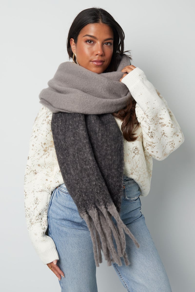 Winter scarf polar plush - black grey