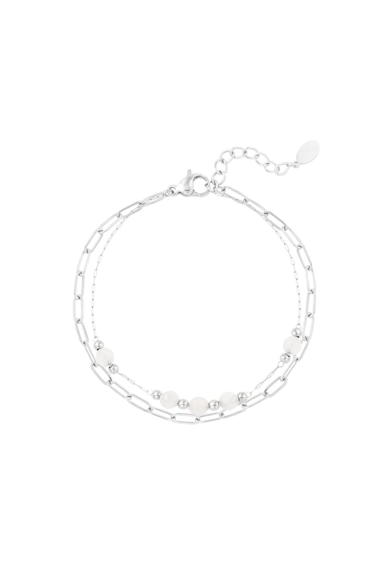 Double bracelet links/round beads - Natural stones collection Green & Gold Color Stainless Steel