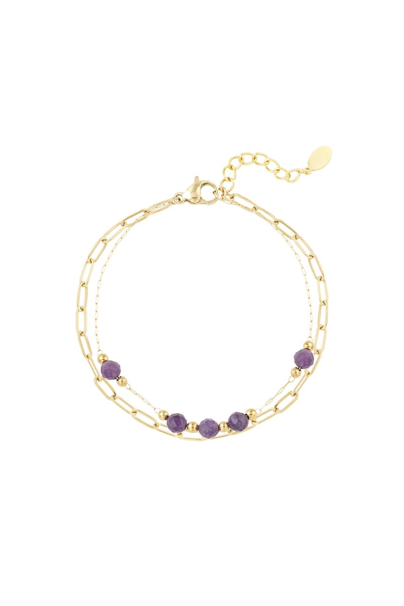 Double bracelet links/round beads - Natural stones collection Green & Gold Color Stainless Steel